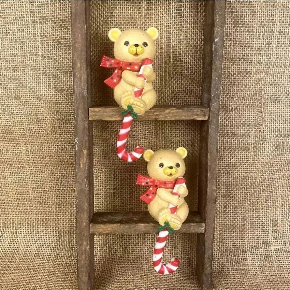 Vintage New Bear Candy Cane Christmas Stocking Hook Shelf Sitters - Set of five